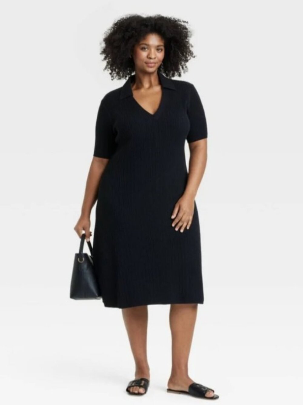 Ava & Viv Black Ribbed Polo Sweater Midi Dress NWT 2X
